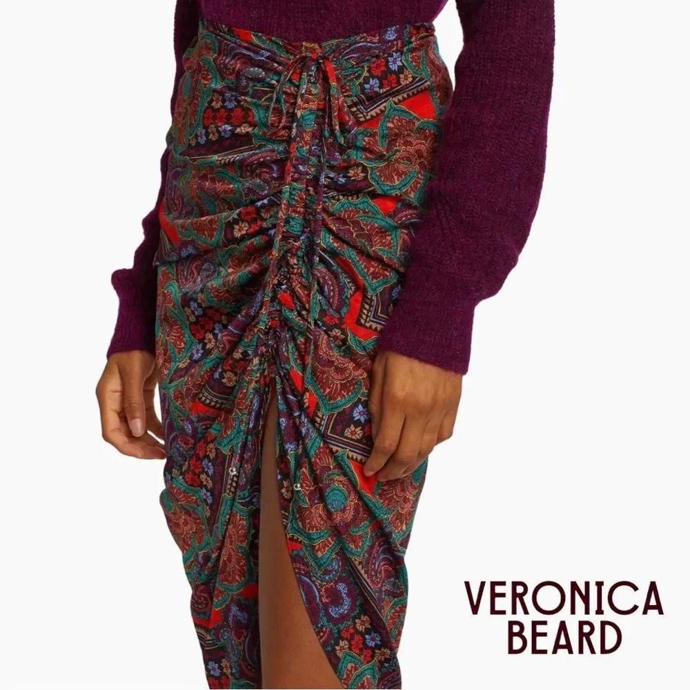 Veronica Beard **NWT** Ari Midi Skirt in Flame Red Multi Paisley Print